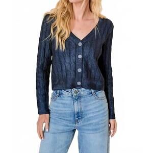 NEW J. SOCIETY foil cable cardigan in navy